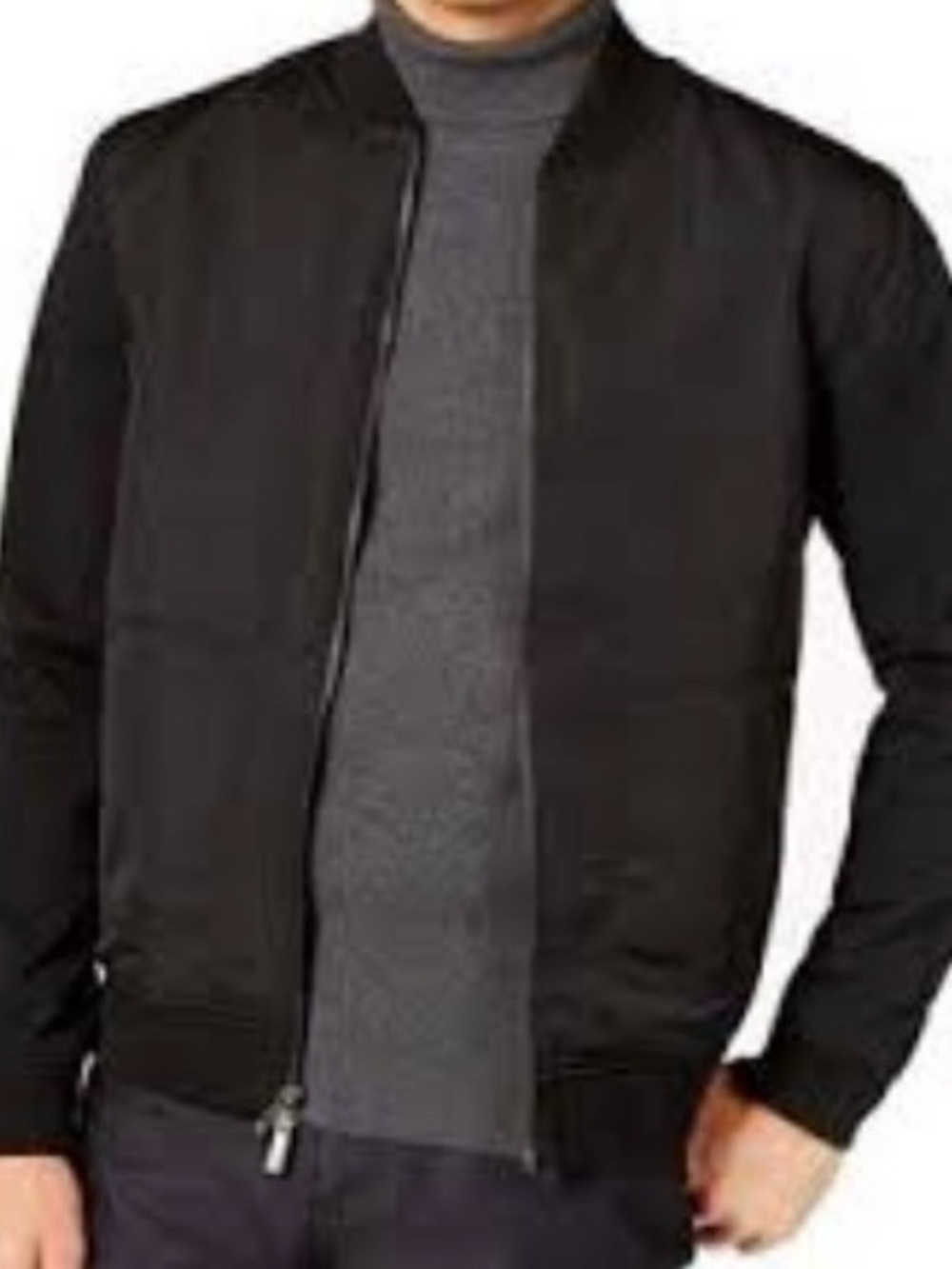 NWT Ryan Seacrest Distinction Black Mixed Texture Bomber Jacket